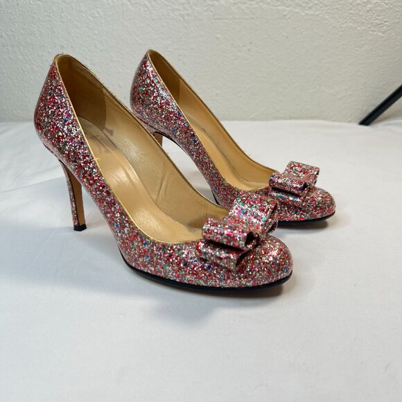 Kate Spade Krysta Bow Glitter Pumps Sparkle Heels Multicolor 8.5 - Picture 8 of 13